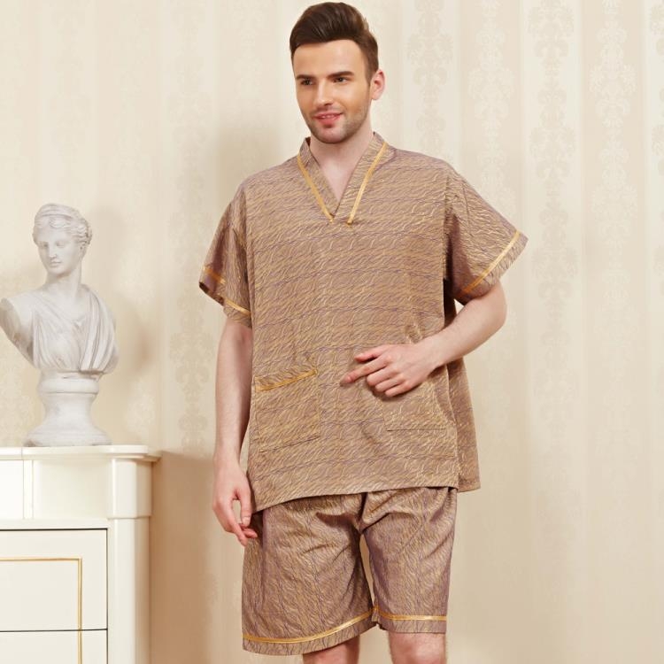 夯貨折扣! 冰絲睡衣 男士特大碼汗蒸服加肥加大號浴服桑拿服洗浴養生足浴浴衣