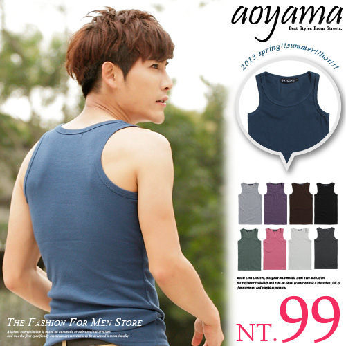 坦克背心 青山AOYAMA【WA001】炎夏必備馬卡龍彈性純棉羅紋合身背心平背款/坦克背心/情侶/加大尺碼