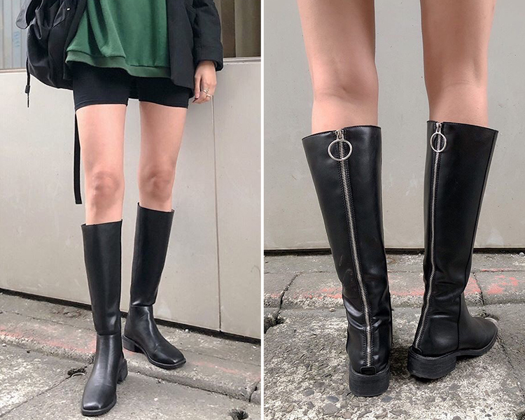 金屬拉鍊顯瘦感長靴 長靴  膝下靴 ann_xxc穿搭