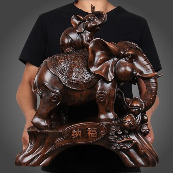 招財旺財納福大象一對大號客廳辦公室擺件 葫蘆母子象 工藝品