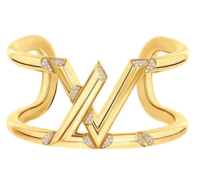 LOUIS VUITTON「LV Volt」系列，One黃金鑲鑽手鐲╱815,000元。（圖╱LV提供）