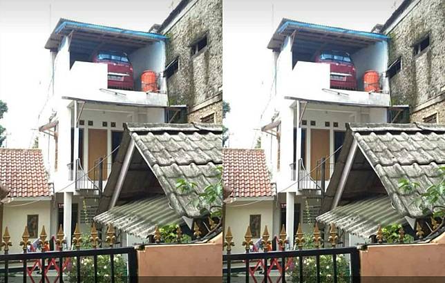 Netizen bingung ada mobil parkir di lantai 3 rumah kecil