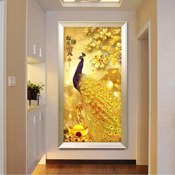 5D黃金孔雀鑚石畫滿鑚十字繡2019新款客廳招財進寶磚石秀貼鑚玄關
