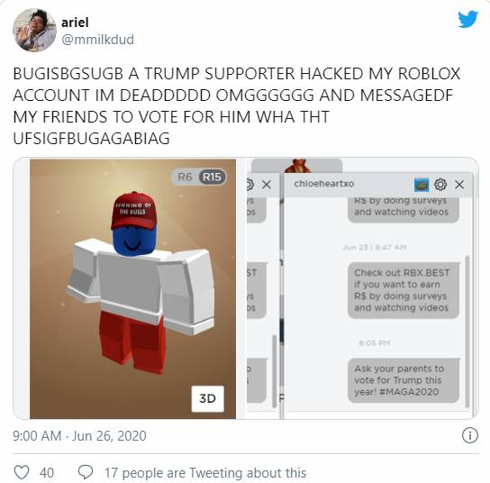 Hacker Lakukan Peretasan Akun Roblox Mengaku Pendukung Donald Trump Gamebrott Line Today - bagi bagi akun roblox