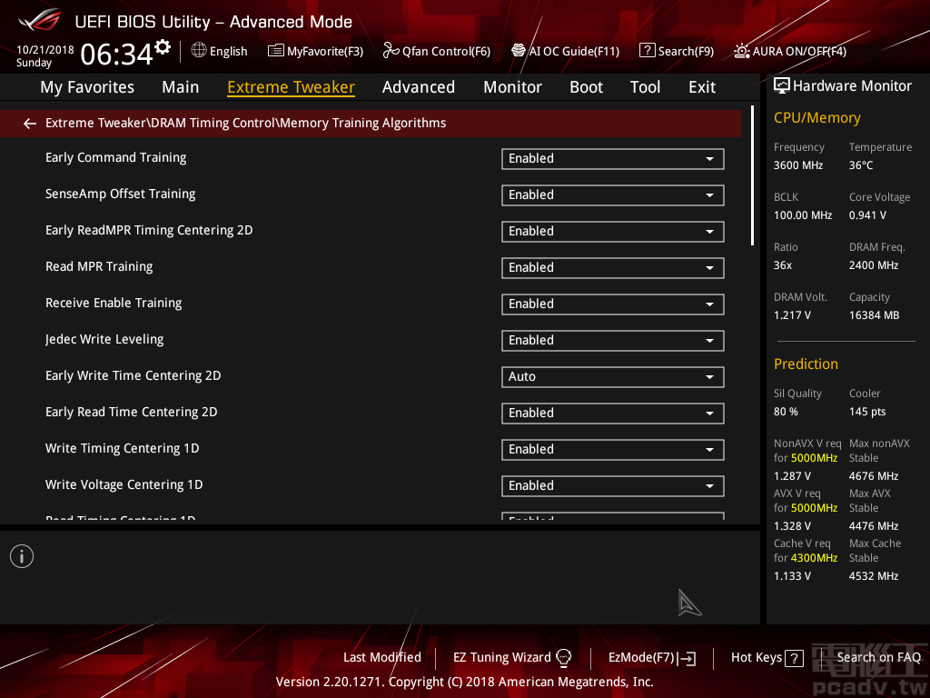 記憶體 training 部分，位於 Extreme Tweaker＞DRAM Timing Control＞Memory Training Algorithms