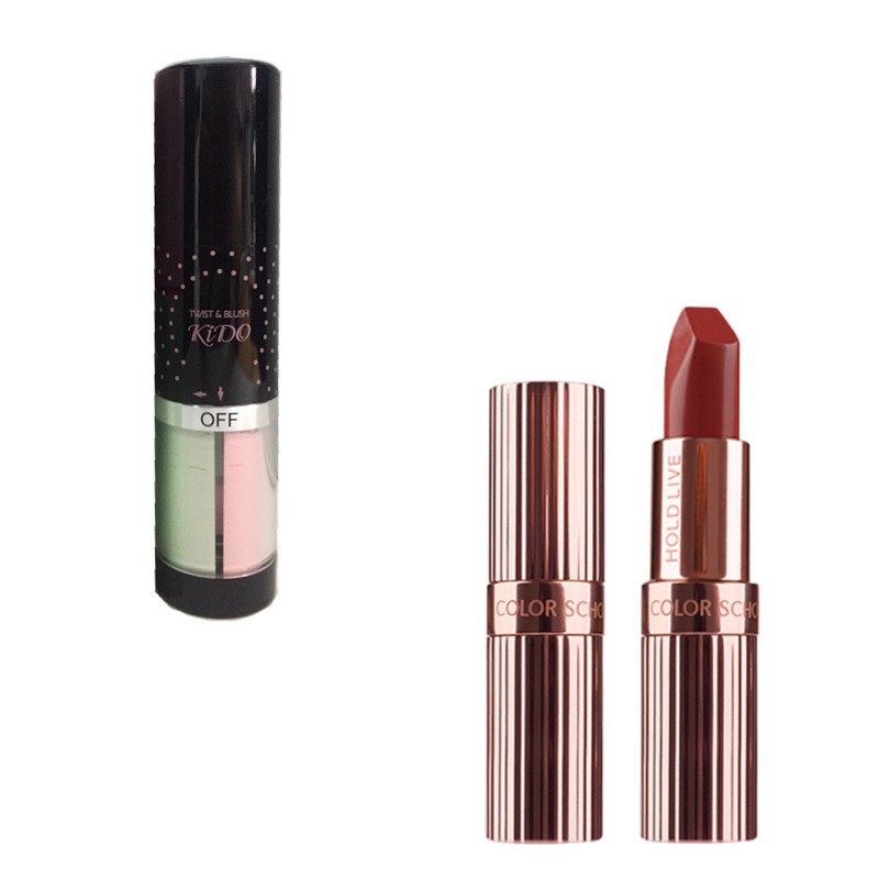旋轉雙色蜜粉刷 日落純色口紅03性感紅 組合
