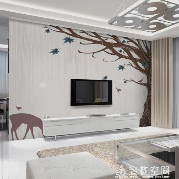 牆紙3d北歐創意麋鹿壁畫客廳電視背景牆壁紙5d簡約現代牆布藝術樹牆紙 造物空間