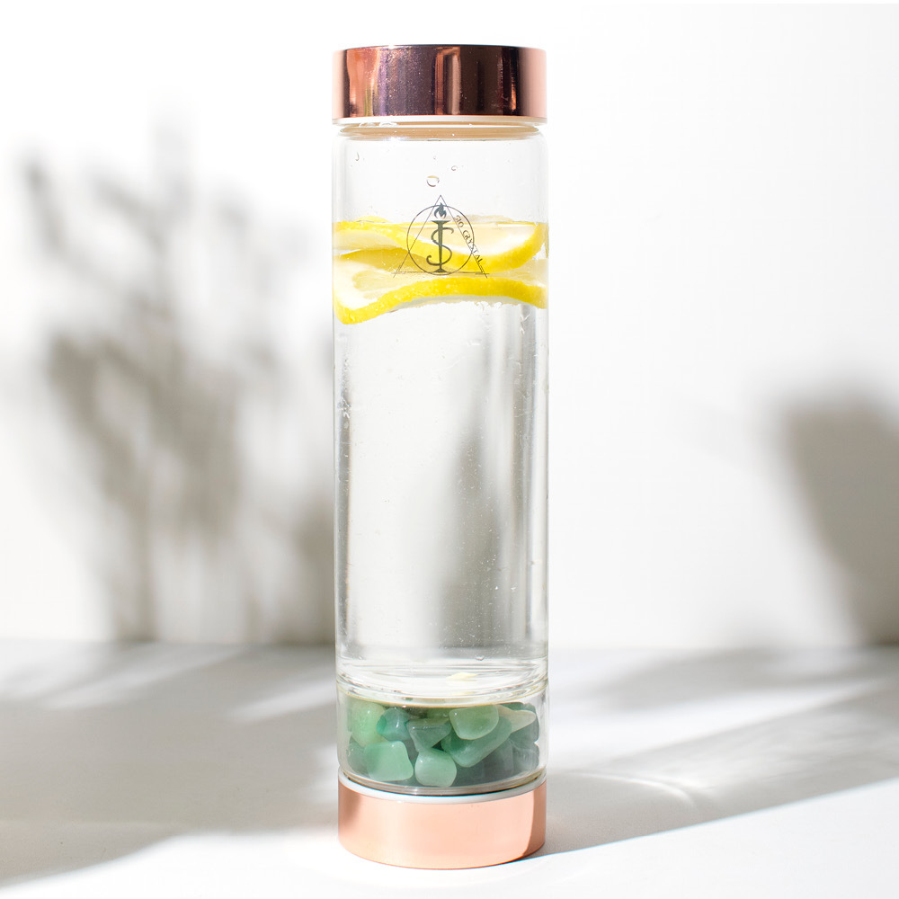 雙層玻璃瓶【水晶石能量水瓶】綠東陵水瓶