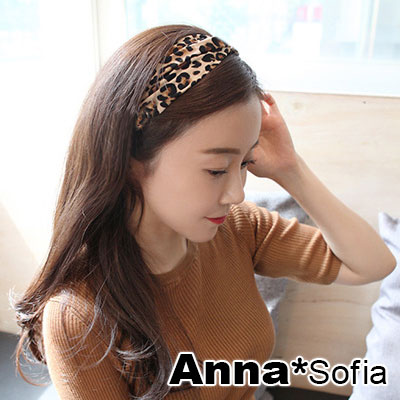 【2件7折】AnnaSofia 韓版豹紋 彈性寬髮帶(深駝系)