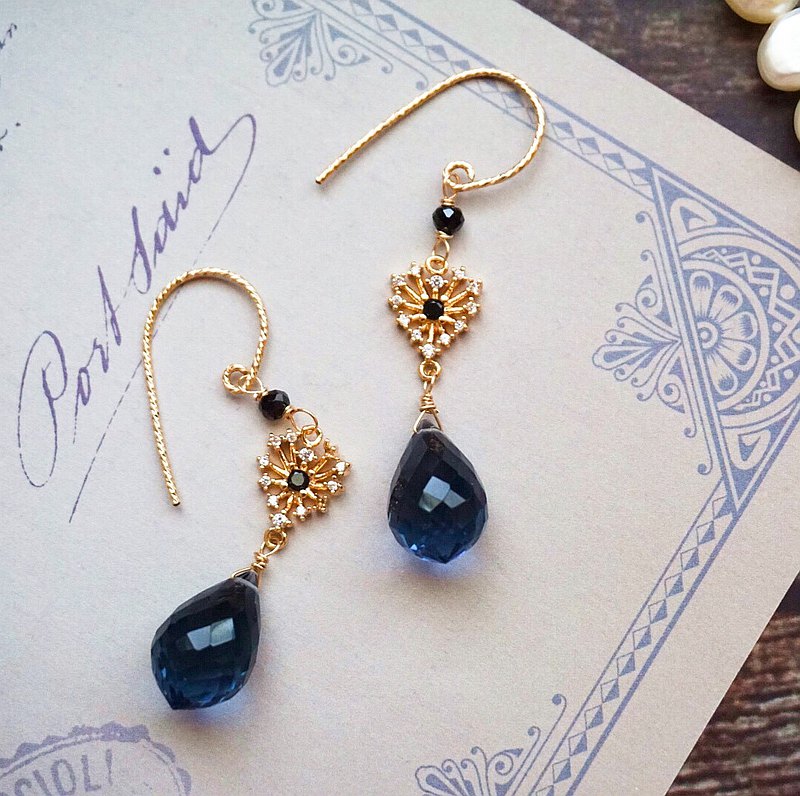 純手工制耳環耳夾 / 石英石，黑尖晶 / Vintage古董風格