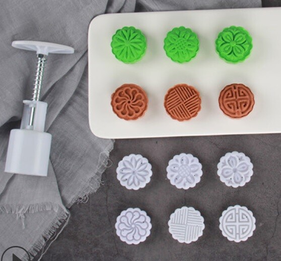 25g月餅模 1桶+6片 25克月餅壓模 立體月餅模 圓形月餅模 冰皮月餅 綠豆糕 南瓜餅【M030