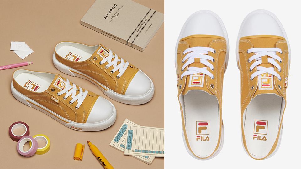 FILA韓國限定COMO MULE帆布穆勒鞋（復古黃），圖片來源：FILA官網