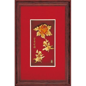 黃金畫高純度台灣金箔製作 紅金代表鴻運當頭 好事臨門 創造布局以金養金 財源滾滾的風水磁場好風水 隨作品附贈純金保證卡 精美高雅硬式收藏禮盒及提袋