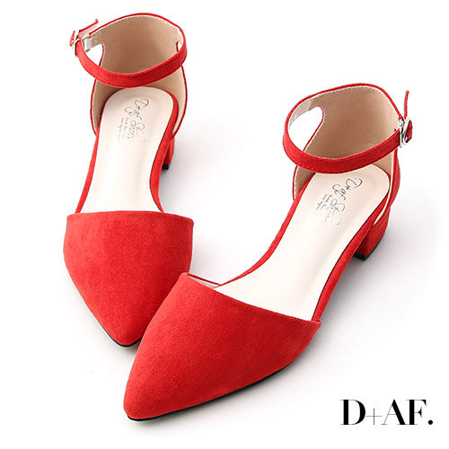 尖頭 D+AF 完美視覺．尖頭側空低跟瑪莉珍鞋＊紅