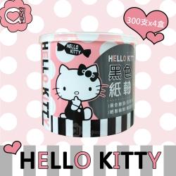 Hello Kitty 黑色紙軸棉花棒 300 支 X 4 盒 環保紙軸桿 柔韌不易折斷 耳垢清楚 觸感舒適 昇華印刷 Kitty 瓶身可當置物盒