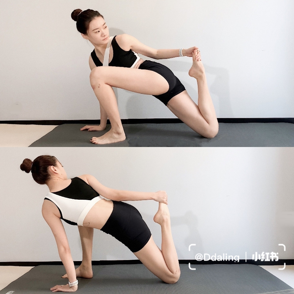 拉伸瘦腿動作3：跪姿拉伸大腿前側