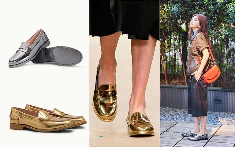 TOD'S 樂福鞋古董金NT27,300，TOD'S 樂福鞋金屬銀NT27,300(圖／TOD’S提供，him_ella0618 IG)
