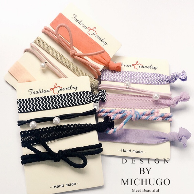 【韓式髮束五件組】超美 髮帶 髮圈 可當手鍊 髮飾 髮夾 髮束組 緞帶 素色 韓國飾品 拍照道具工具