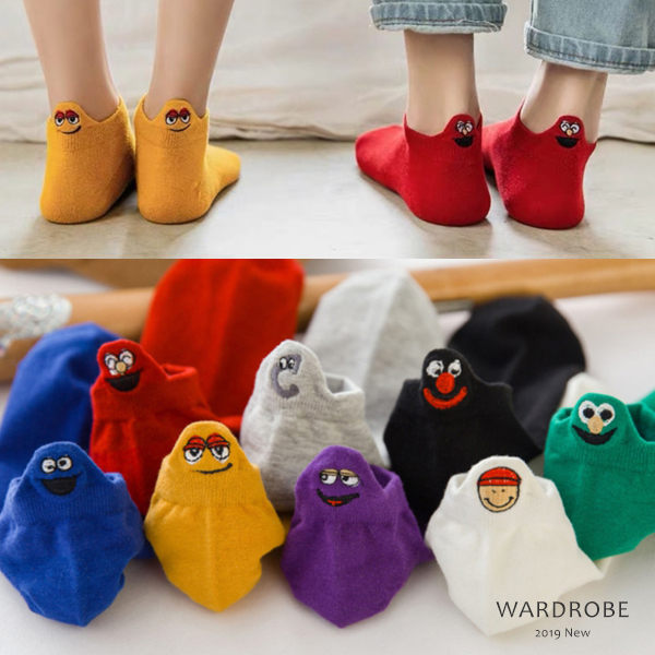 刺繡卡通搞怪表情彩色女短襪(隨機5色) / 衣櫃控-WardrobE / JW0043