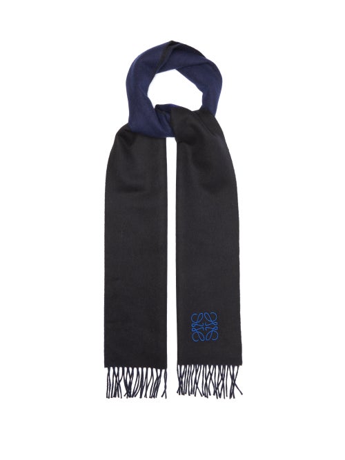 Loewe - Anagram-embroidered Wool-blend Scarf - Mens - Black Blue