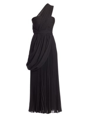 Effortlessly elegant, this rich silk georgette dress flaunts Grecian-inspired draping that adds flui