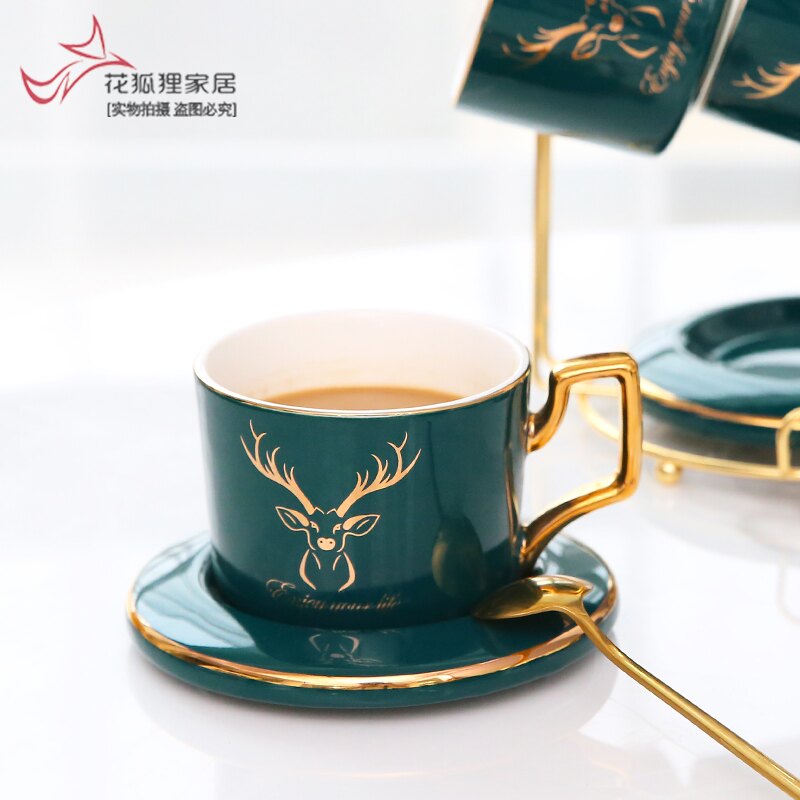 咖啡杯碟歐式小奢華簡約杯架陶瓷杯茶杯家用輕奢下午茶具水具套裝