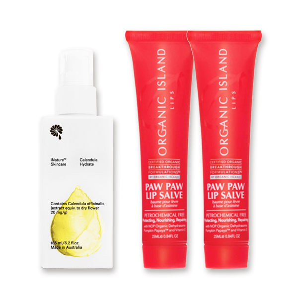 (即期品)澳洲Organic Island X iNature-保濕滋潤組-木瓜霜(25g)x2+金盞花潤膚乳(185ml)