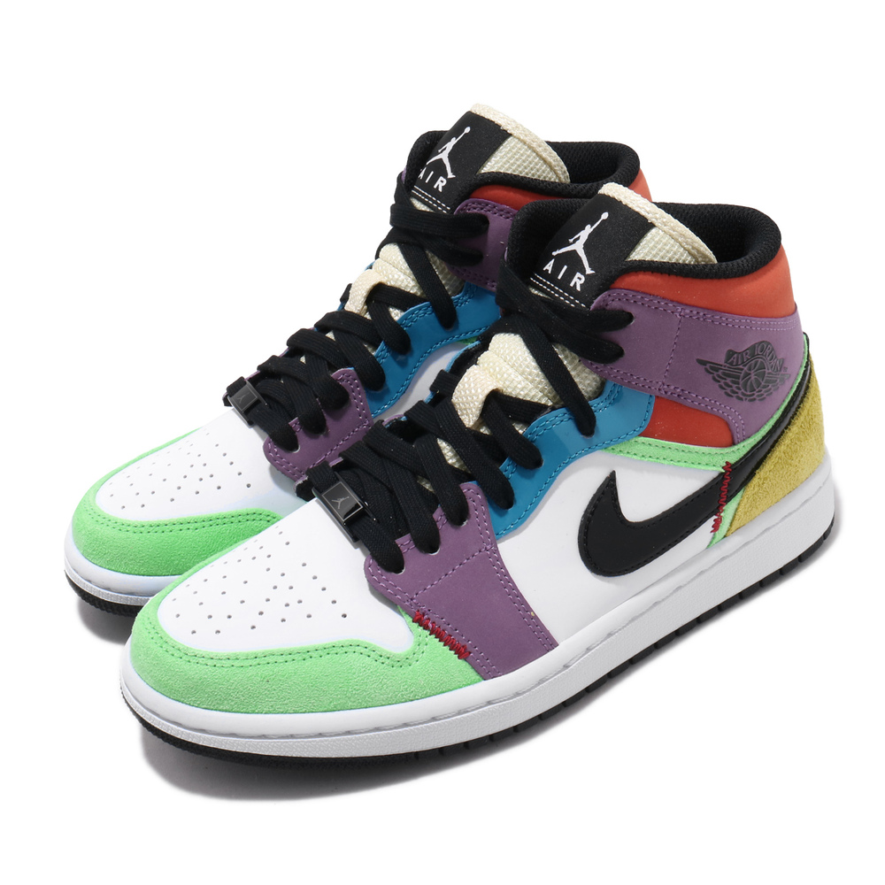 經典喬丹籃球休閒鞋品牌:NIKE型號:CW1140-100品名:AJ1 Mid配色:彩色,白色