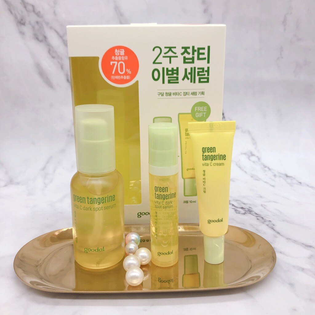 韓國 Goodal 濟州島青橘維生素C 嫩白精華套組(精華30ml+精華小樣10ml+面霜10ml)