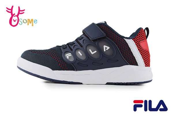 FILA 中大童 潮流韓系 LOGO款 足弓機能鞋 運動鞋 慢跑鞋 P7659#紅藍◆OSOME奧森鞋業