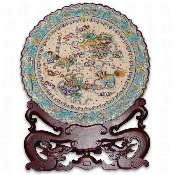 鹿港窯-居家開運商品-台灣國寶交趾陶~五獅盤；限量品100 件