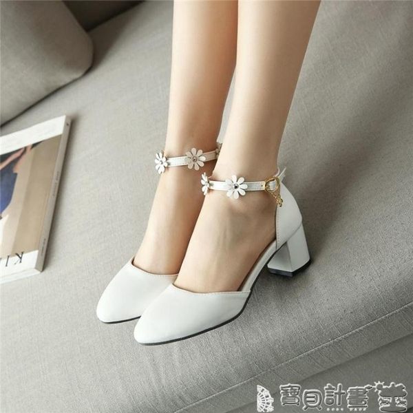 女童高跟鞋 白色高跟鞋女孩中大童公主鞋女童涼鞋包頭花朵兒童鞋 寶貝計畫
