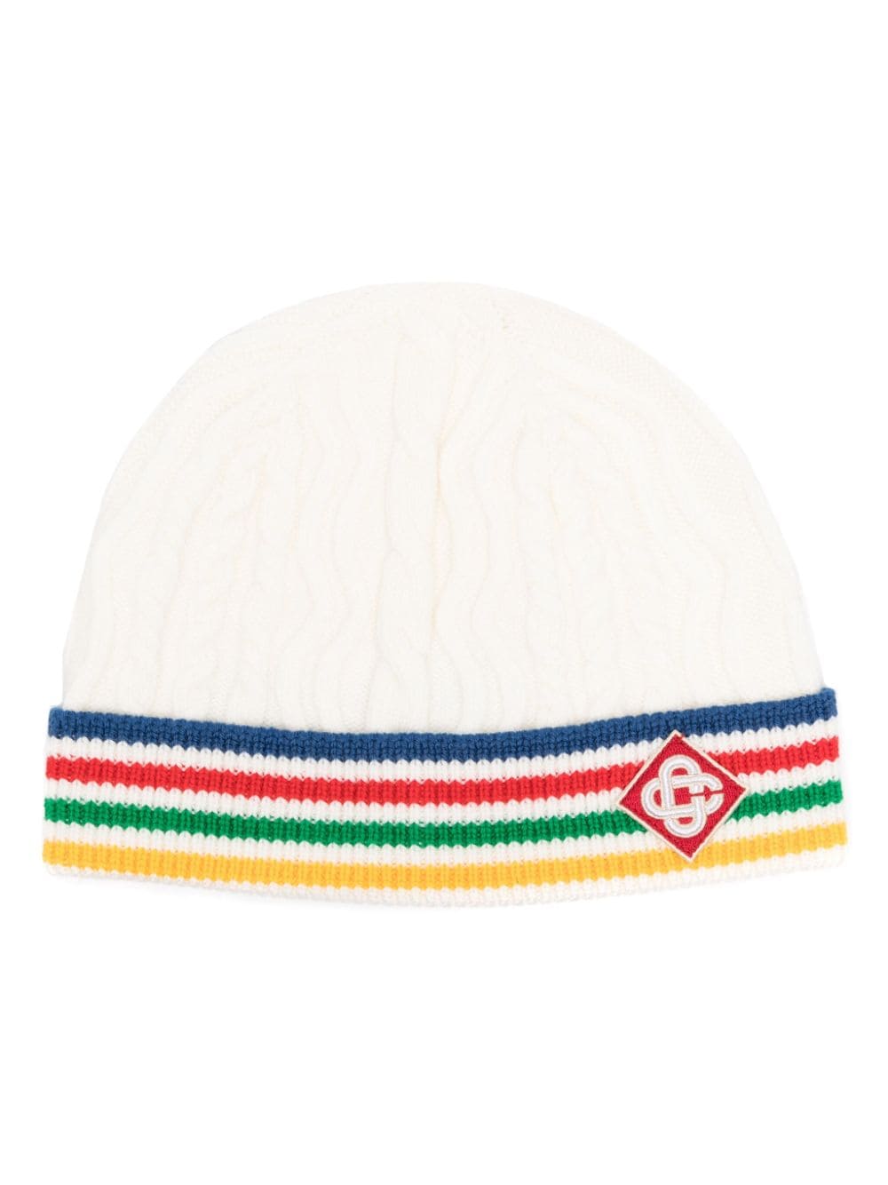 Casablanca - striped cable-knit wool beanie - unisex - Merino/Rayon/Polyester - One Size - White