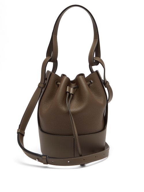 Loewe - Balloon Small Drawstring-top Leather Bucket Bag - Womens - Brown