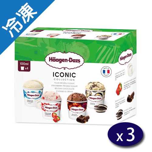 商品名稱 : 哈根達斯經典迷你杯組合(100ML*4)X3 品牌 : Haagen Dazs 商品種類 : 冰品 保存方式 : 冷凍-20℃以下 食用方式 : 開封即可食用 內容物成份 : 草莓冰淇淋