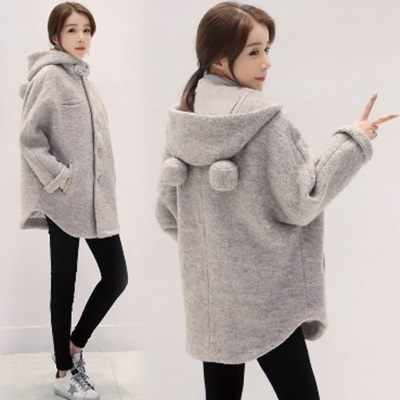 毛呢大衣中長款風衣外套-時尚可愛連帽百搭女外套[巴黎精品]