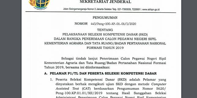 Jadwal Dan Lokasi Tes Skd Cpns 2019 Di Kementerian Atr Bpn Diumumkan Kompas Com Line Today