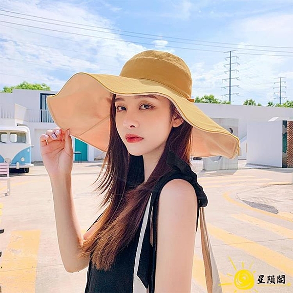 漁夫帽 韓版新款女大檐海邊防曬遮陽帽雙面可折疊帽日系時尚旅游帽