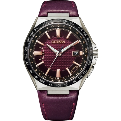 CITIZEN 星辰 ATTESA時尚酒紅色光動能皮革男錶-限量 CB0216-07W
