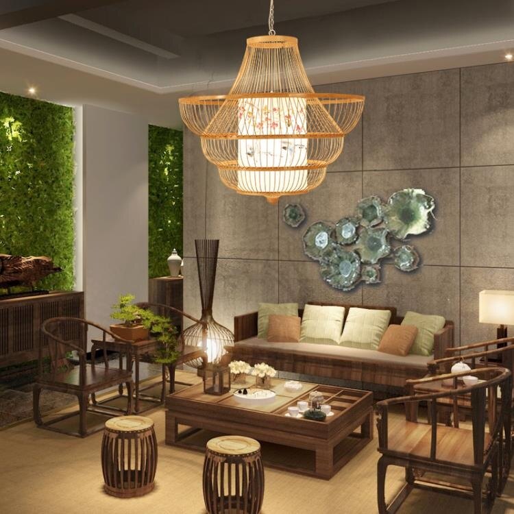 新中式手工手繪竹編吊燈客廳東南亞餐廳茶室茶樓藝術竹藝裝飾燈具 -愛尚優品
