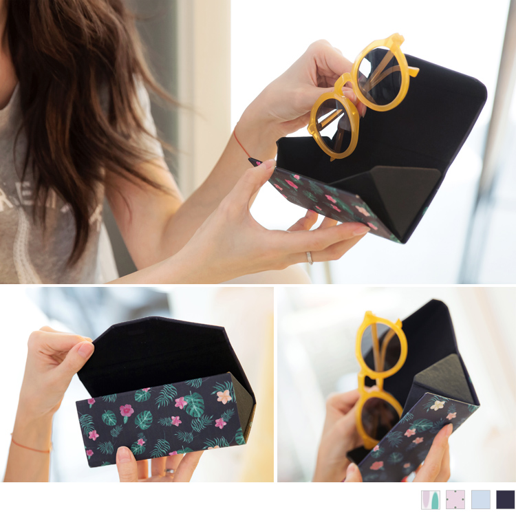 花樣造型圖案可以選擇自己喜歡的圖案賞心悅目有好心情 外殼質感壓紋細緻又美觀 折疊式收納輕巧又方便 收納便利保護好眼鏡又不佔空間 ************** 小提醒： <產品規格> 長約:16.5、寬
