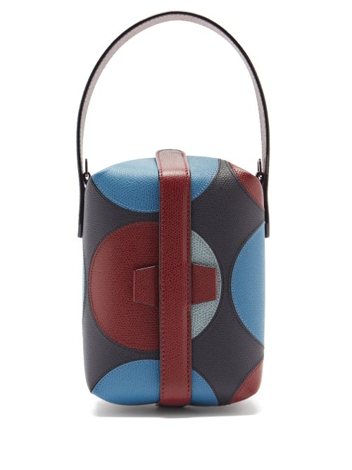 Valextra - X La Double J Tric Trac Leather Bag - Womens - Blue Multi