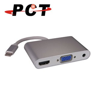 【PCT】USB-C轉HDMI+VGA+Audio轉換器(UHV303A-02)可將支援影像輸出的USB Type-C設備或Thunderbolt 3設備，轉換成HDMI或VGA介面，並可作為分配器同