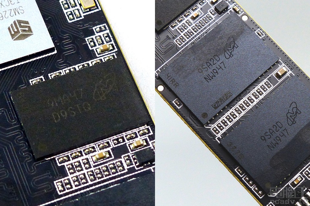 Micron 自家生產 DRAM 動態記憶體與 FLASH 快閃記憶體，因此採用 MT41K512M16HA-125:A 和 2 個 MT29F4T08GMHAFJ4:A。