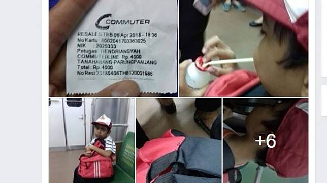 Kisah tentang bocah kelas 1 SD bernama Alpin yang tinggal di Parung Panjang dan bersekolah di Tanah Abang, Jakarta viral di media sosial pada awal April ini. [Facebook/Luciana Anggraini]