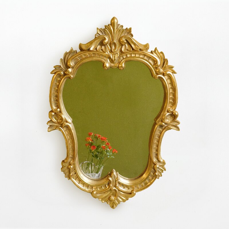 法式復古菱花鏡歐式玄關掛墻雕花復古鏡子衛生間梳妝臺化妝鏡可擺