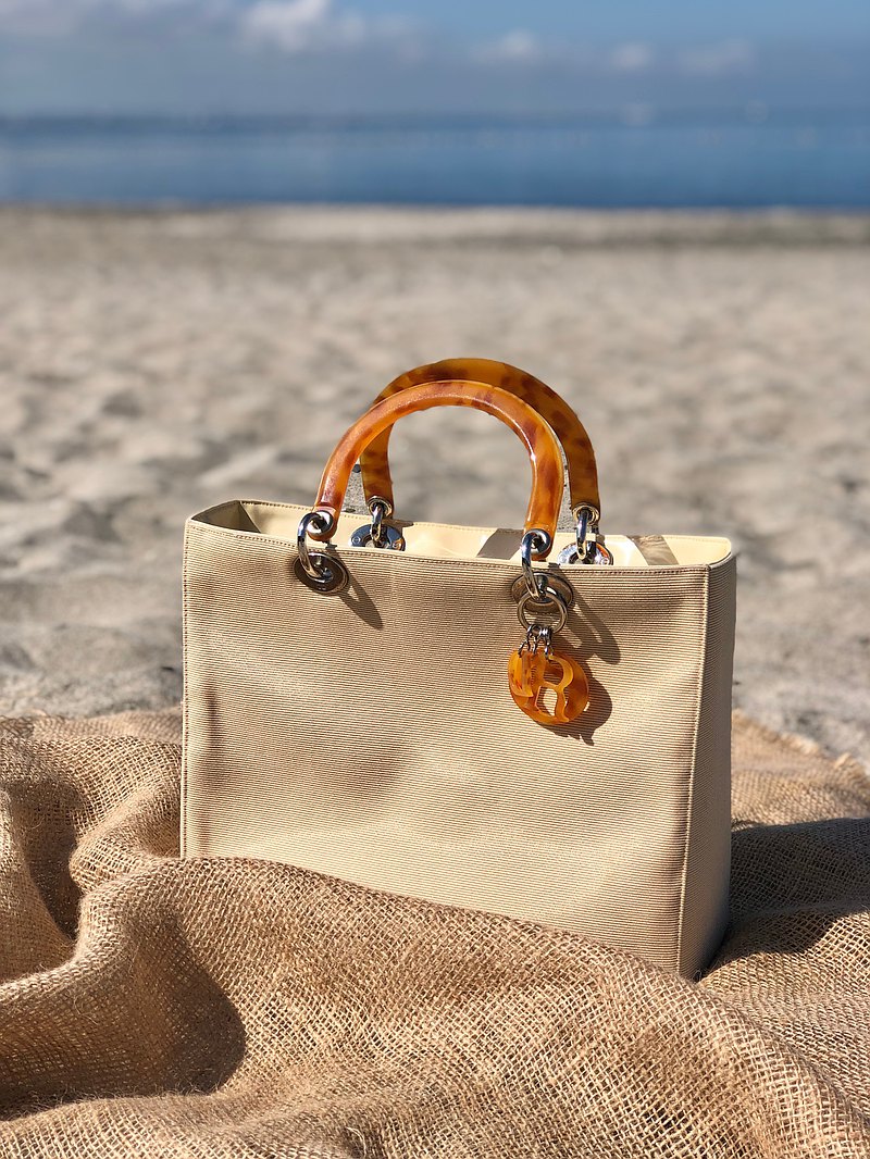 【日本發貨】Christian Dior 迪奧 Lady Dior Cannage 玳瑁手提包 米色 w2bk7y