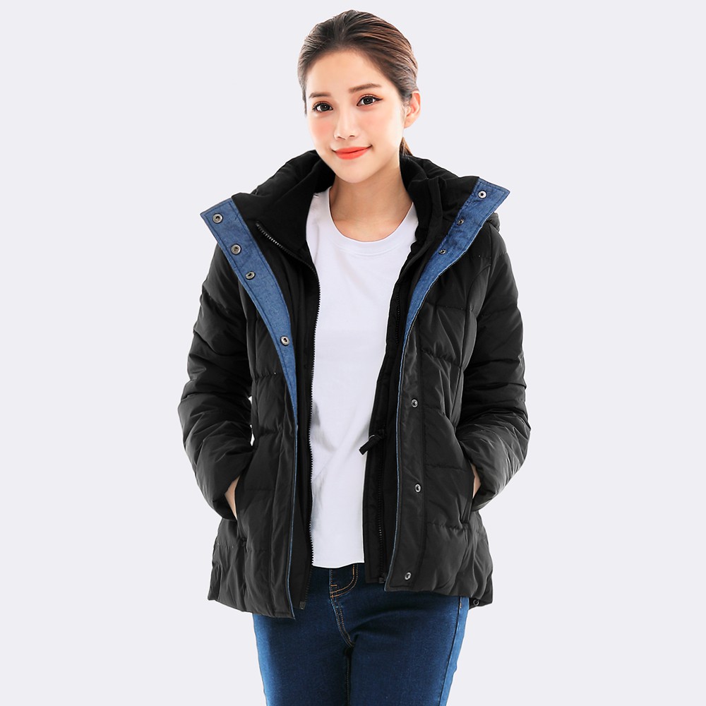 【101原創】極暖 拼接內刷毛羽絨外套 (女) 黑 8580017