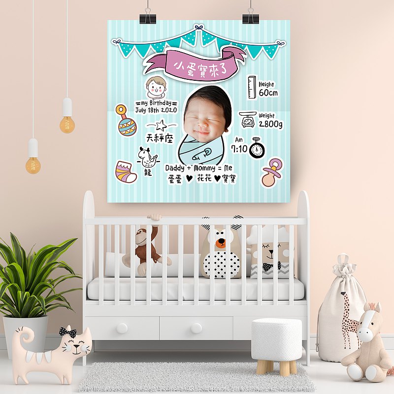 寶寶慶生 週歲 主題派對 生日布條 掛布 海報_出生篇