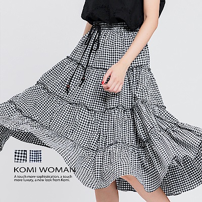 時尚度爆表的蛋糕長裙格紋棉布簡單好駕馭搭件棉T就很有型洗滌方式請參考注意事項